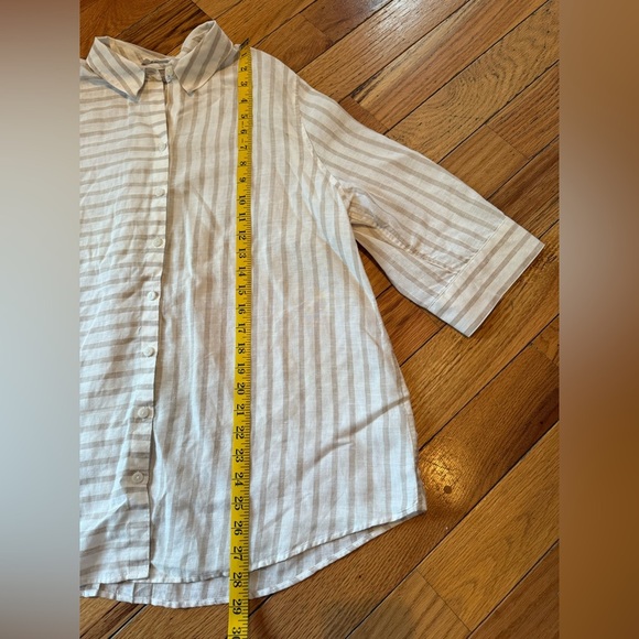 Chico's Striped 3/4 Sleeve 100% Linen Button Down Shirt Womens Sz 3P Beige/White - Picture 12 of 12